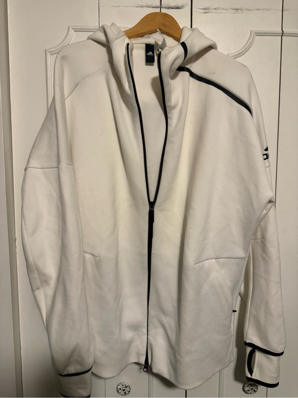 Adidas Men’s White Full-Zip Hoodie Sweater